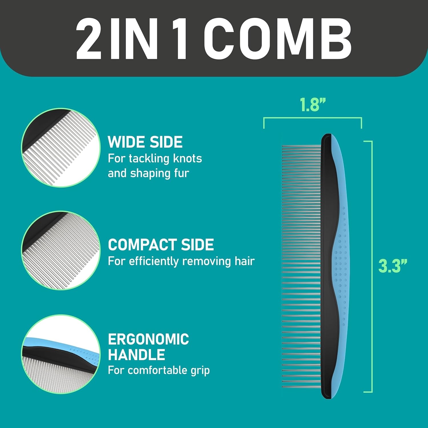 Pet Grooming Rake and Dematting Comb for Dogs - Dog Grooming Supplies, Undercoat Rake for Dogs, Cats - Extra-Wide Deshedding Dog Brush, Deshedder Comb for Long Hair - Reduce Shedding