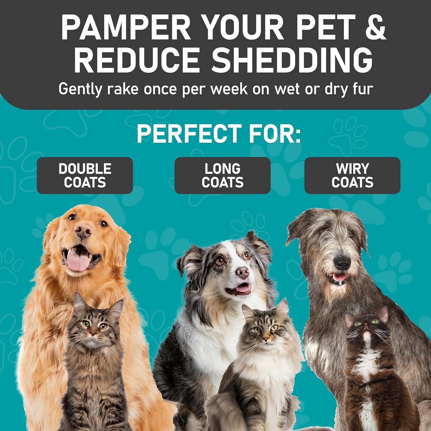 Pet Grooming Rake and Dematting Comb for Dogs - Dog Grooming Supplies, Undercoat Rake for Dogs, Cats - Extra-Wide Deshedding Dog Brush, Deshedder Comb for Long Hair - Reduce Shedding