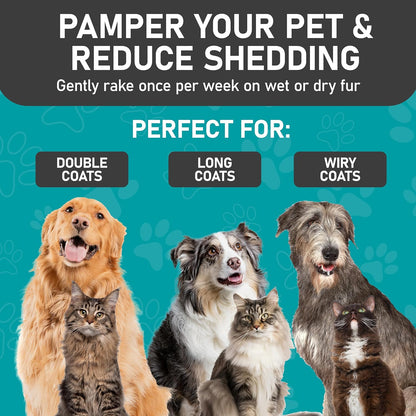 Pet Grooming Rake and Dematting Comb for Dogs - Dog Grooming Supplies, Undercoat Rake for Dogs, Cats - Extra-Wide Deshedding Dog Brush, Deshedder Comb for Long Hair - Reduce Shedding