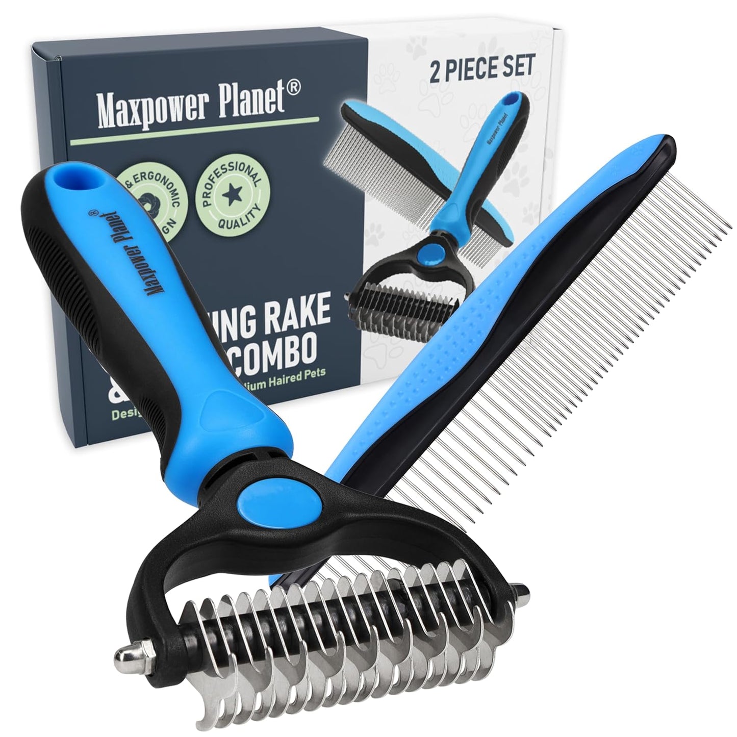Pet Grooming Rake and Dematting Comb for Dogs - Dog Grooming Supplies, Undercoat Rake for Dogs, Cats - Extra-Wide Deshedding Dog Brush, Deshedder Comb for Long Hair - Reduce Shedding