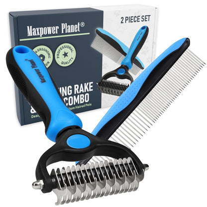 Pet Grooming Rake and Dematting Comb for Dogs - Dog Grooming Supplies, Undercoat Rake for Dogs, Cats - Extra-Wide Deshedding Dog Brush, Deshedder Comb for Long Hair - Reduce Shedding