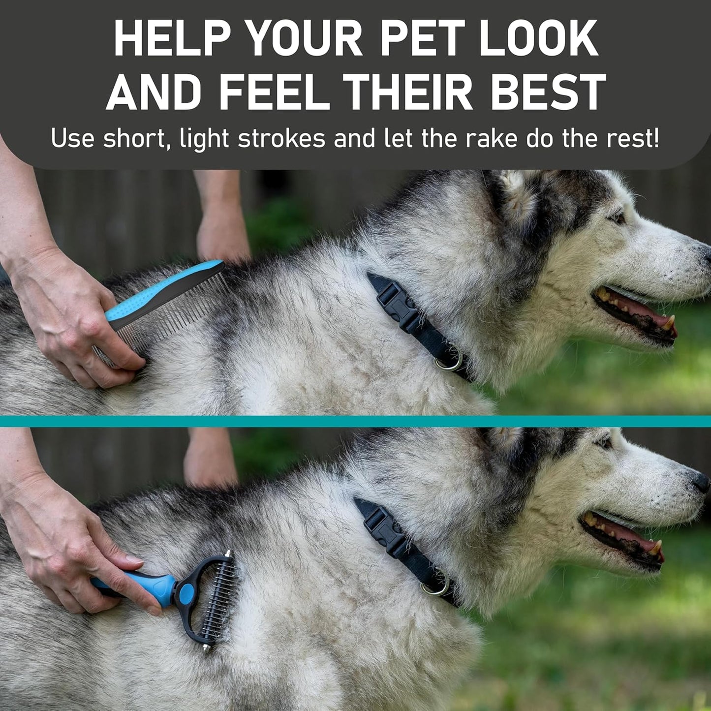 Pet Grooming Rake and Dematting Comb for Dogs - Dog Grooming Supplies, Undercoat Rake for Dogs, Cats - Extra-Wide Deshedding Dog Brush, Deshedder Comb for Long Hair - Reduce Shedding