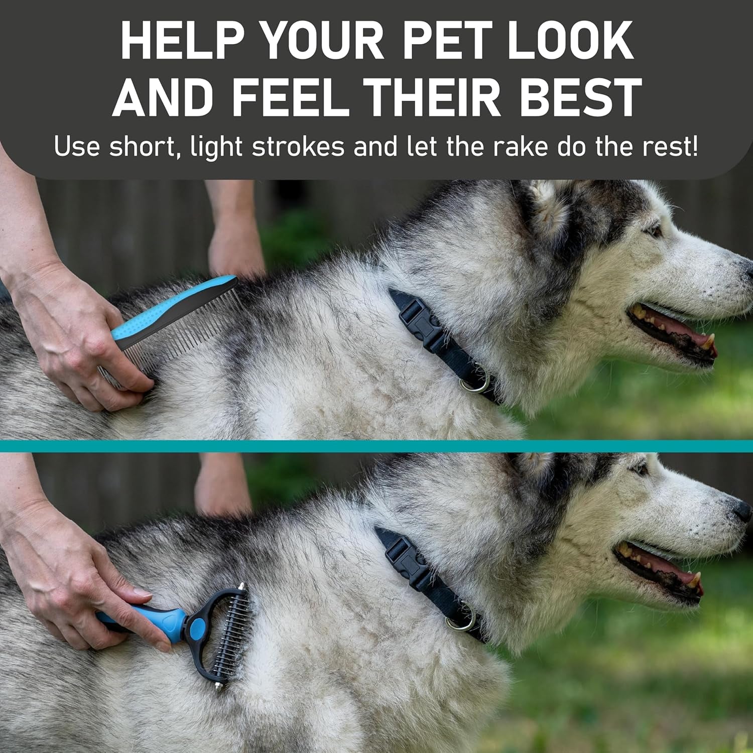 Pet Grooming Rake and Dematting Comb for Dogs - Dog Grooming Supplies, Undercoat Rake for Dogs, Cats - Extra-Wide Deshedding Dog Brush, Deshedder Comb for Long Hair - Reduce Shedding