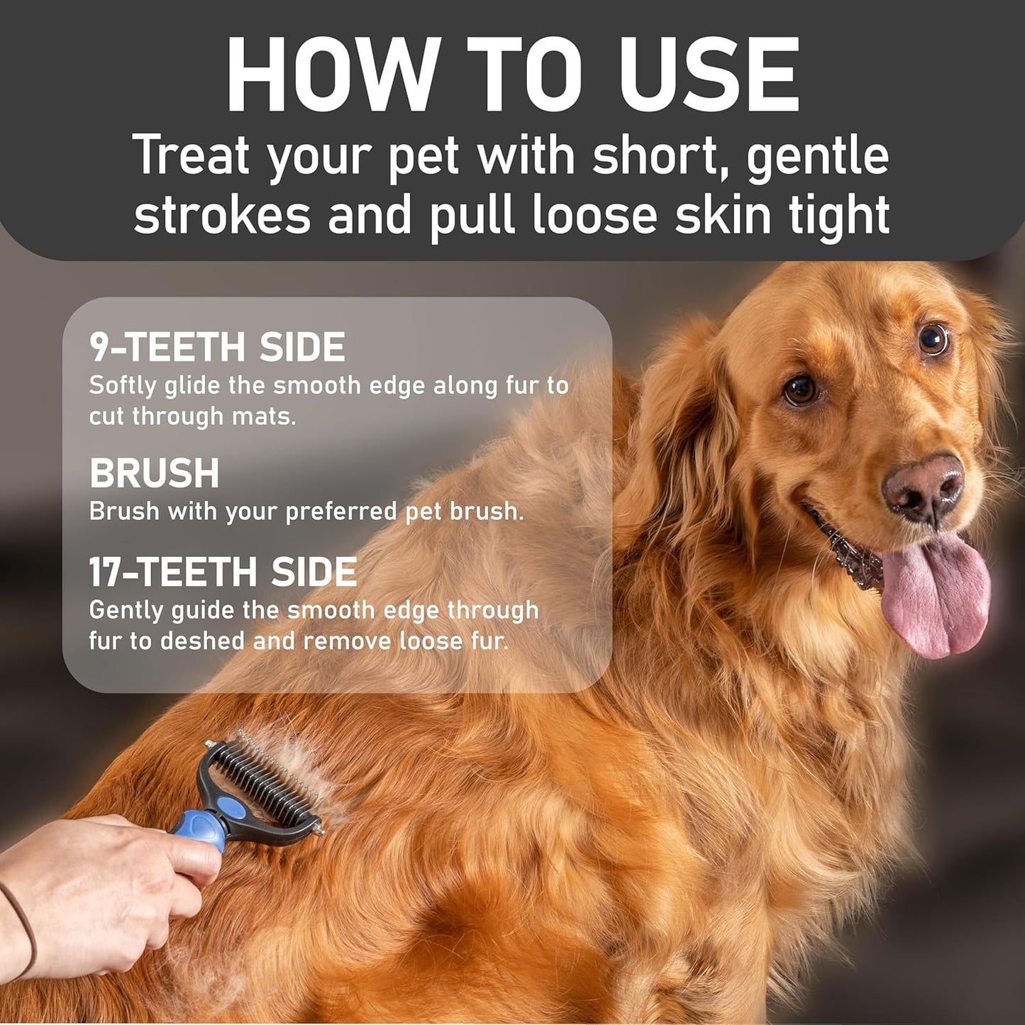 Pet Grooming Rake and Dematting Comb for Dogs - Dog Grooming Supplies, Undercoat Rake for Dogs, Cats - Extra-Wide Deshedding Dog Brush, Deshedder Comb for Long Hair - Reduce Shedding