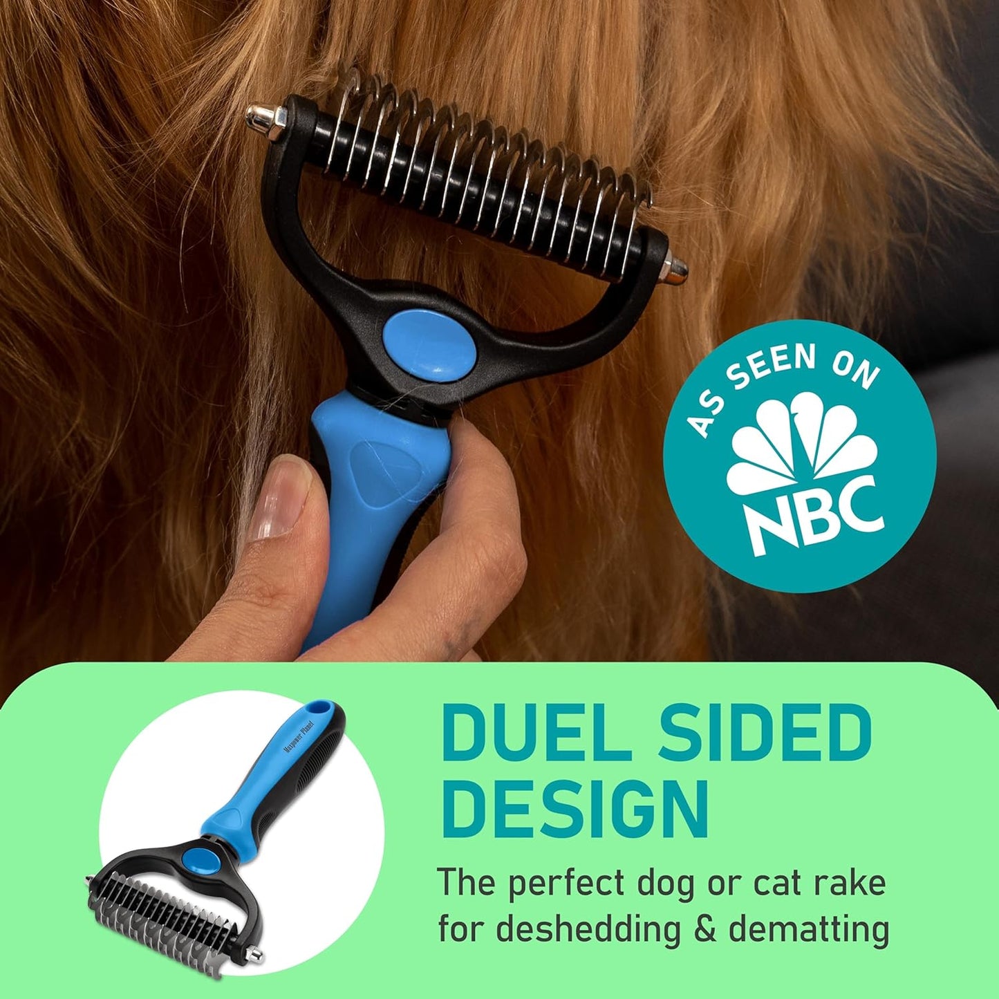 Pet Grooming Rake and Dematting Comb for Dogs - Dog Grooming Supplies, Undercoat Rake for Dogs, Cats - Extra-Wide Deshedding Dog Brush, Deshedder Comb for Long Hair - Reduce Shedding